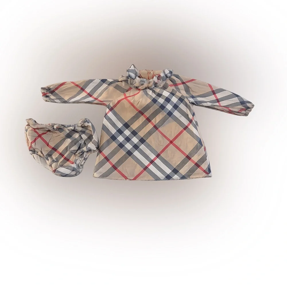 BURBERRY Baby Girl Emmeline Check Dress Set in Beige